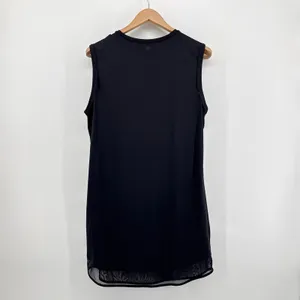 Athleta Mesh Around Tank Dress Black Sleeveless Shift Midi Mesh Hem‎ Size Large thumbnail 4