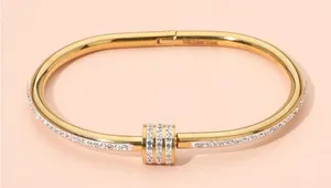 Stainless Steel Stone Accent Hinged Bangle Bracelet Gold thumbnail 1