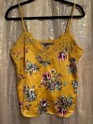 Abercrombie & Fitch Marigold Golden Floral Silky‎ Lace Camisole Top Med thumbnail 1