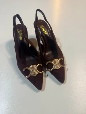Women’s Brown Suede Slingback Pumps with Gold Accent size 7.5 thumbnail 3