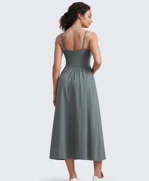 CRZ YOGA Square Neck Maxi Dress for Women - Flowy Sleeveless Padded Travel Casual Outfits with Side Pockets thumbnail 3