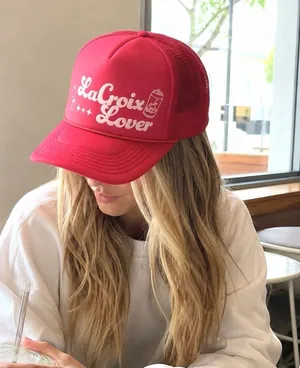 LaCroix Lover Red Pink Trucker Hat Coquette Y2K Mesh Snapback Cap Adjustable thumbnail 1