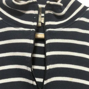 LL Bean Women Top M Navy‎ White Striped Mock Neck Cotton Shirt Preppy Coastal thumbnail 4