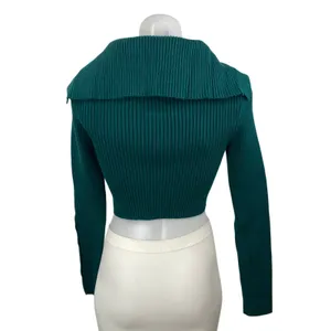 Zara Women's Teal Blue Ribbed Knit Long Sleeve Henley Sweater Crop Top Size S thumbnail 3