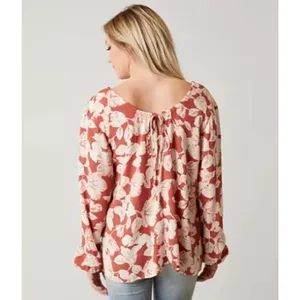 Billabong Winding Roads Top Womens‎ Small Floral Blouse Long Sleeve Tie Neck thumbnail 10