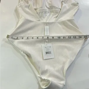 NWT Andie Swim Asbury One Piece Ribbed High Neck Swimsuit Coco White Large thumbnail 14
