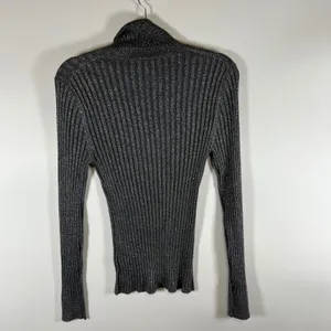 Gap Womens Metallic Ribbed Turtleneck Sweater Gray Silver Shimmer Long Sleeve‎ M thumbnail 6