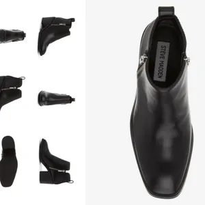 Steve Madden Black Leather Side-Zip Block Heel Ankle Boots thumbnail 4