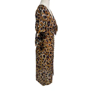 JOA XS‎ Brown Animal Print Midi Dress Women Puff Sleeve Tie Cuff thumbnail 6