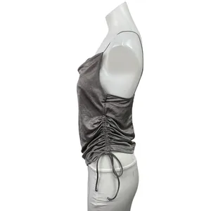 Zara Women's Gray Metallic Sleeveless Cowl Neck Ruched Cami Camisole Tank Top M thumbnail 2