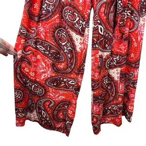 Free People Double Trouble Tiger Lily Combo Red Paisley Boho Tie Wide Leg Pants thumbnail 5
