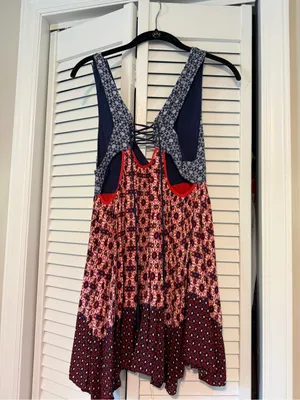 Lulu's Mixed-Print V-Neck Mini Dress - Navy & Burgundy thumbnail 3