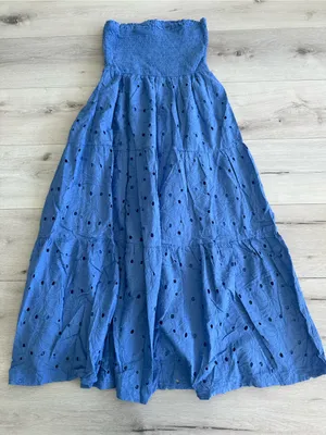 Zesica Boho Summer Midi Smocked Eyelet Flowy Beach Dress Cornflower Blue S NWT thumbnail 3