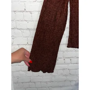 HM Womens Textured Crinkle Cardigan Top Brown Gold Button V-Neck Large 1283685-1 thumbnail 4