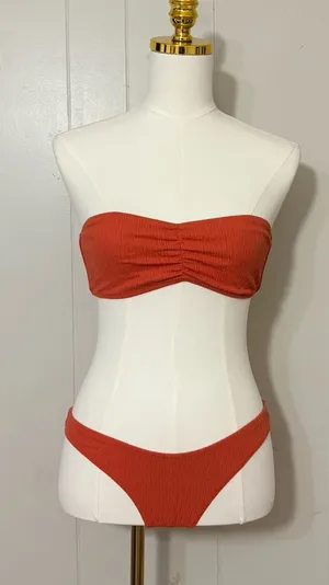 TJ Swim Ribbed Bandeau Bikini Set Rust Orange Size S Two Piece thumbnail 1