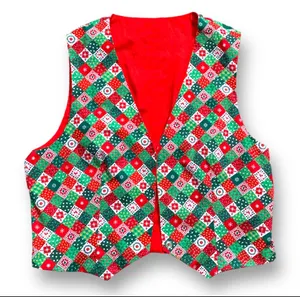 Vintage Christmas Patchwork Vest Handmade Red Green Quilt Holiday Cottagecore thumbnail 1