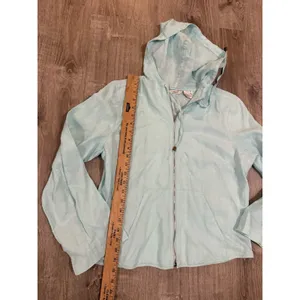 Edward Mint Green Women's Top Long Sleeve M‎ Linen Hood Zip Front thumbnail 8