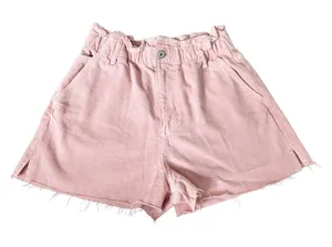 Zara Denim Shorts‎ Size 6US Pink Cutoff Elastic Waistline High Waist thumbnail 1