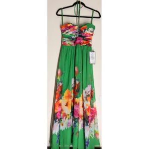 Betsy & Adam Green Floral Placement Print Tie Neck Maxi Dress A26401 GNM Size 8 thumbnail 7