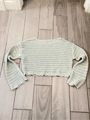 American Eagle Outfitters Sage Crochet Scoop Neck Crop Sweater thumbnail 4