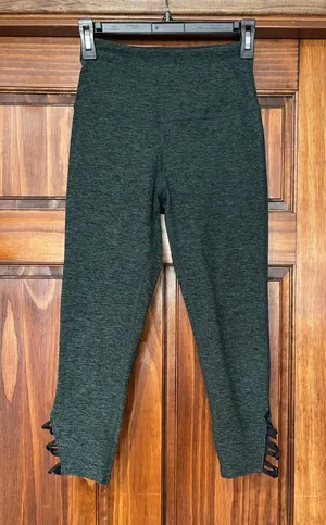 Beyond Yoga Dark Green Cropped Leggings with Lace-Up Hem thumbnail 1