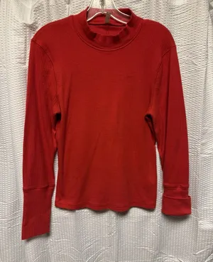 Intimately Free People Womens Red Ribbed Long Sleeve Mock Turtle Neck XL Stretch thumbnail 1