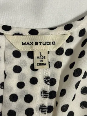 Max Studio Polka Dot Blouse Black White Split Neck Top Large thumbnail 2