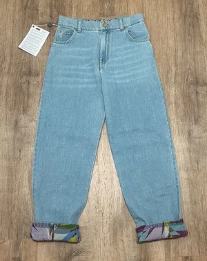 MANILA GRACE | NWT Light Wash High Rise Straight‎ Leg Floral Cuff Jeans, 26 thumbnail 1