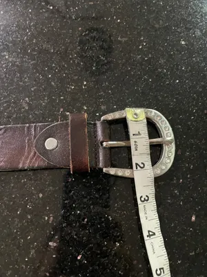 Dark Brown Leather Studded & Rhinestones Silver Tone Buckle Belt thumbnail 3