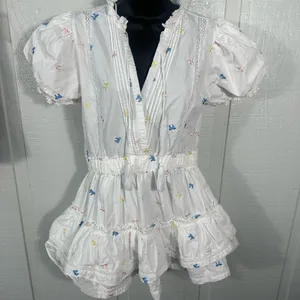 Mable White with Multi Colored Bows Puff Sleeve Lined Dress Size Small EUC thumbnail 4