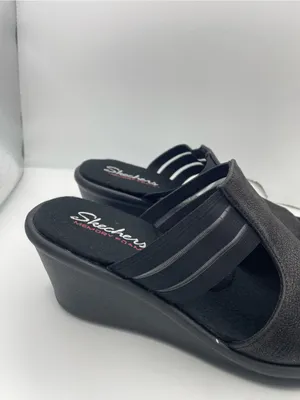 Skechers wedge platform cushion black sandals women’s Size 9 thumbnail 3
