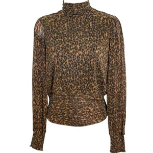 BAILEY‎ 44 Leopard Print Mock Neck Metallic Pleated Black Brown Blouse EUC XS thumbnail 2