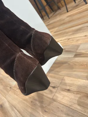 AEROSOLES Vintage 90s Dark Brown Suede Knee-high Moccasin Wedge Boots | Size 8 thumbnail 6