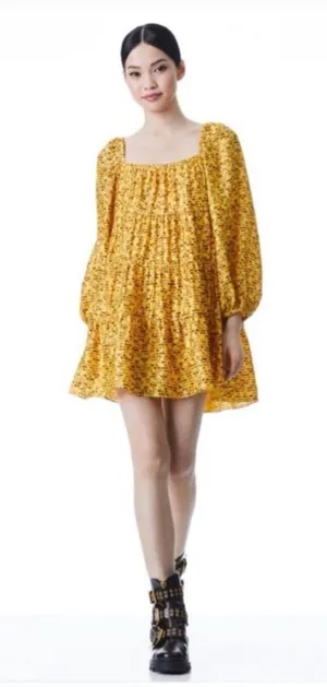Alice + Olivia Rowen Tiered Floral Print Satin Mini Dress in Rome Floral Tuscany thumbnail 1