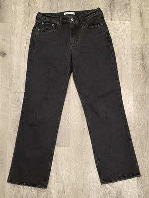 Abercrombie & Fitch The Baggy Low Rise Black Denim Jeans Size 26 2R Straight leg thumbnail 1