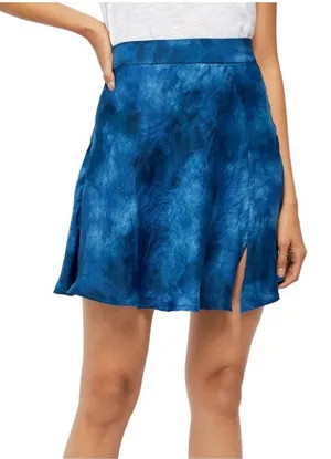 Free People Martine Blue Tie-Dye Flirty Mini Skirt with Front Slit Boho - Size 8 thumbnail 1