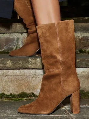 Marion Parke Womens Delila Suede Pointed Toe Mid-Calf Boots Camel Tan Size 38 8 thumbnail 1