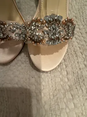 Blue by Betsey Johnson Gina Champagne Satin Rhinestone Ankle Strap Heels thumbnail 4