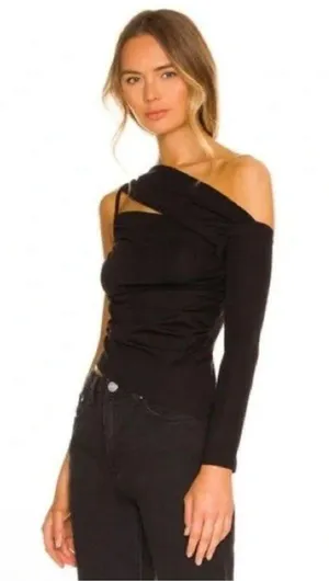 size S Black One-Shoulder Top bandage cutout bodycon nwt thumbnail 2