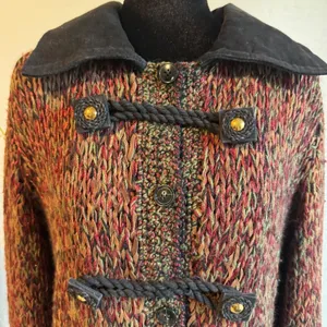 Patricia Barrera Alpaca Wool Leather Knit Toggle Cardigan Coat Chile Handmade L‎ thumbnail 3