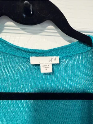 J. Jill Size M Turquoise Linen Blend Lightweight Open Front Duster Cardigan thumbnail 6