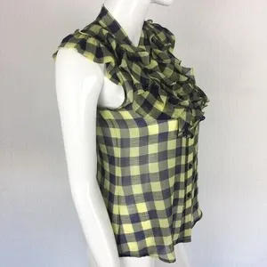 ZOA New York Plaid Ruffle Blouse Small Sleeveless Cottagecore‎ Chic thumbnail 3