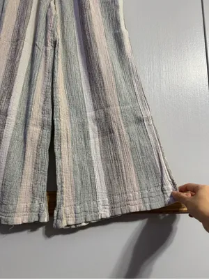 Free People Cotton Striped Wide Leg Pants in Pastel Green, Black & Cream Size XS thumbnail 6