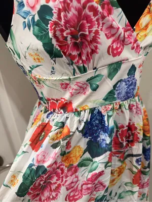 Floral Adjustable Spaghetti-Strap Midi Dress in White with Multicolor Blooms thumbnail 2