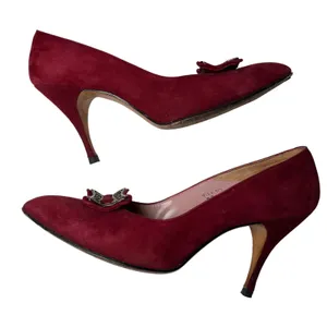 Martina Wine Red Pumps Women's 7S Slim‎ Narrow Classic Leather Heels Vintage thumbnail 1