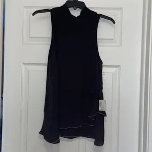 Parker Sleeveless Halter Roslyn Top - Black with Gold Trim, NWT thumbnail 2