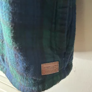 LL Bean Sherpa Lined Plaid Flannel Shacket Blue Green Shirt Men’s SZ XL Fleece thumbnail 5