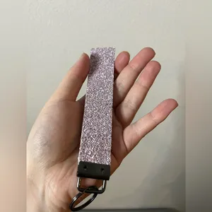 Handmade Lilac Chunky Sparkle Glitter Canvas Faux Leather Keychain Keyfob Wrist thumbnail 4