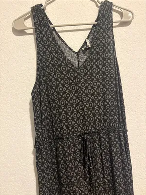 Joie Black Geometric V-Neck Drawstring waist Maxi Dress thumbnail 4