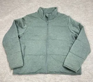 Three Dots Womens‎ Sage Green Quilted Full Zip Puffer Jacket Sz Small EUC thumbnail 1